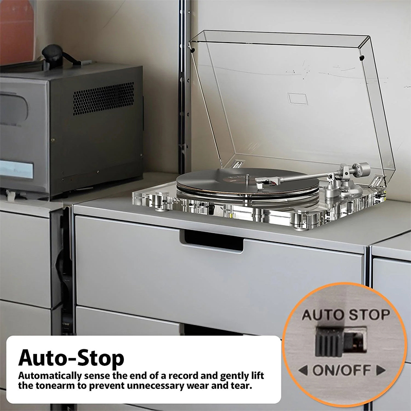 Transparent Acrylic Low Profile Turntable Vinyl Record Player ICE1 with Audio-Technica Stylus - Image 2