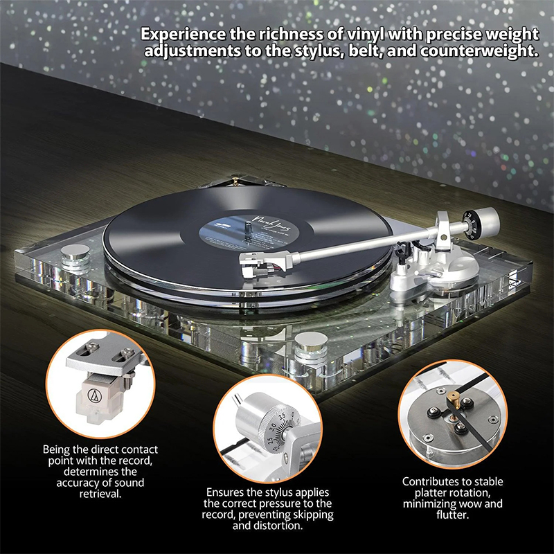 Transparent Acrylic Low Profile Turntable Vinyl Record Player ICE1 with Audio-Technica Stylus - Image 3