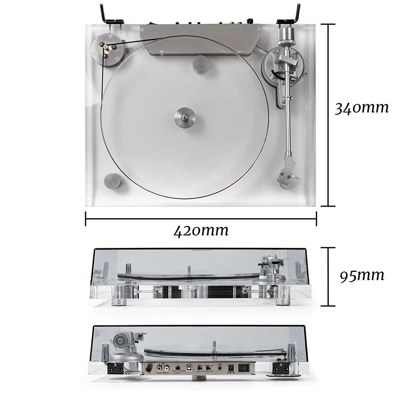 Transparent Acrylic Low Profile Turntable Vinyl Record Player ICE1 with Audio-Technica Stylus - Image 4